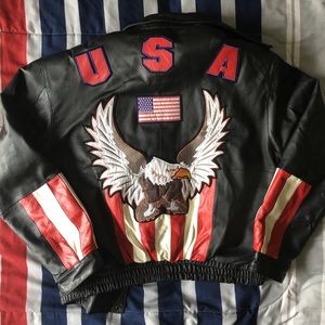 Rare!!!! Diamond Plate USA Leather Jacket